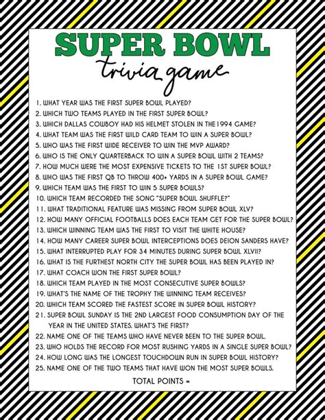 Super Bowl Trivia Questions And Answers Printable 2019